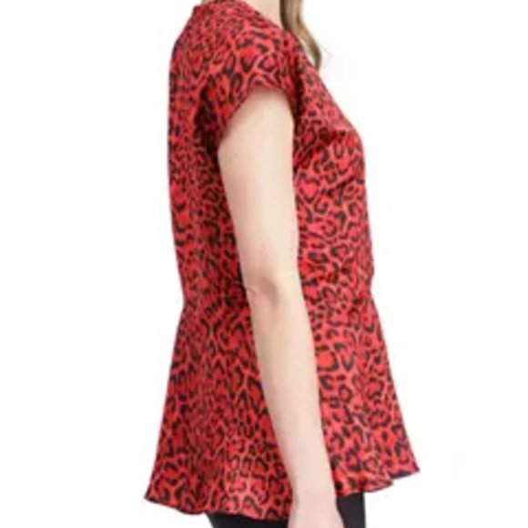 NWT  Michael Kors M Cheetah Print Chained V-Neck Assymetrical Hem Blouse Top - Picture 2 of 7